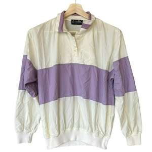 Vintage Duffel Lavender‎ Purple Strip Collared Pullover Windbreaker Womens M